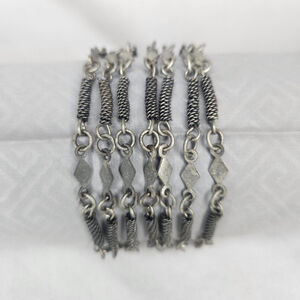 Vintage silver tone metalwork multi strand wire work pin clasp boho bracelet 8"